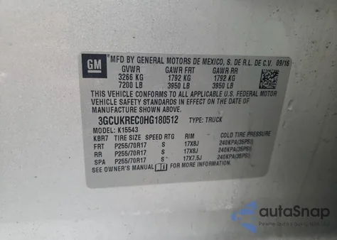2017 Chevrolet Silverado K1500 Lt from USA, damaged, VIN 3GCUKREC0HG180512